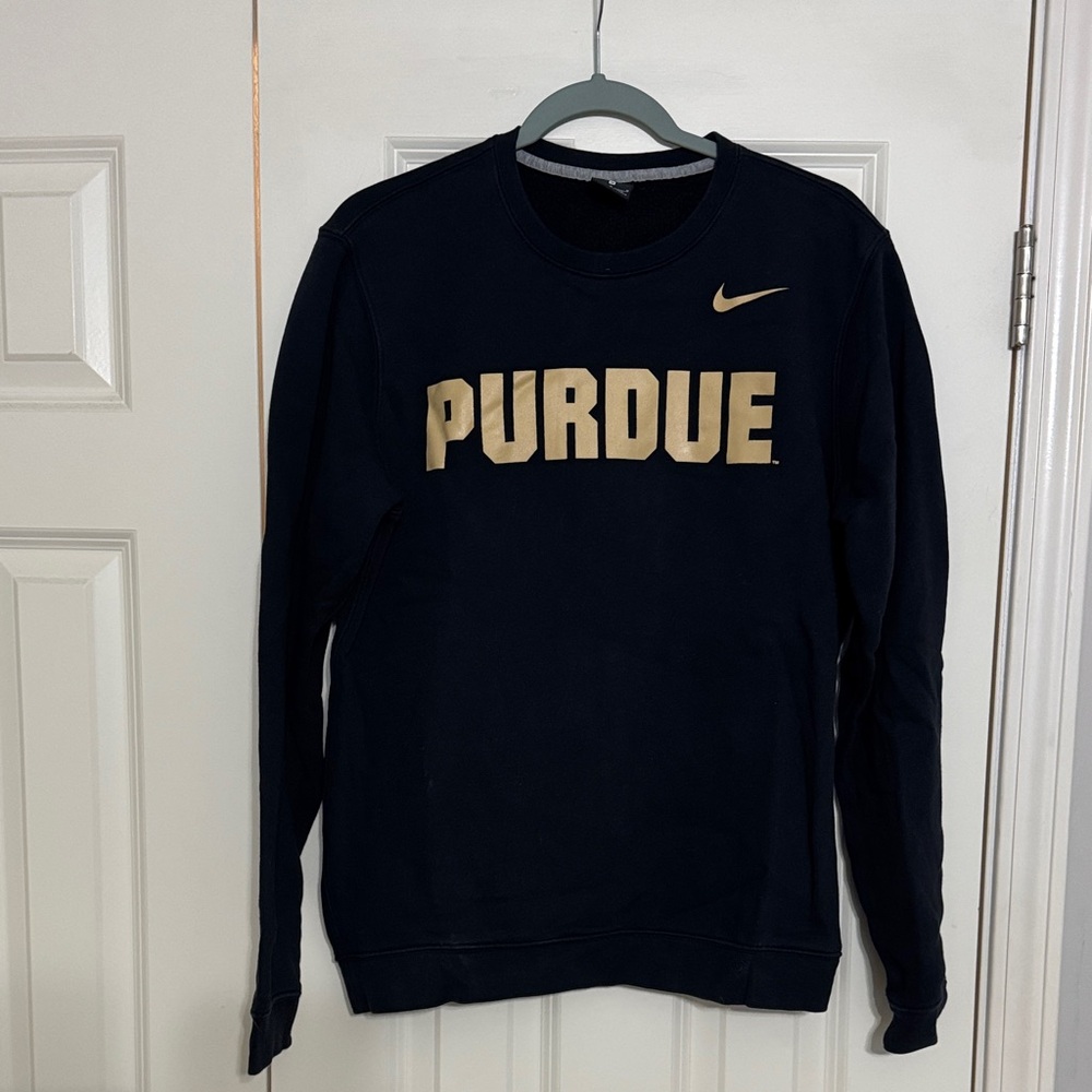 Nike Men's Black and Gold Purdue Crewneck Sweater
